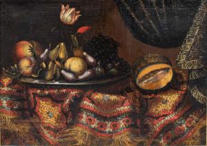 Kreis um Francesco Noletti, genannt il Maltese (um 1611 – 1654), Stillleben mit Früchten, Blumen und Teppich
